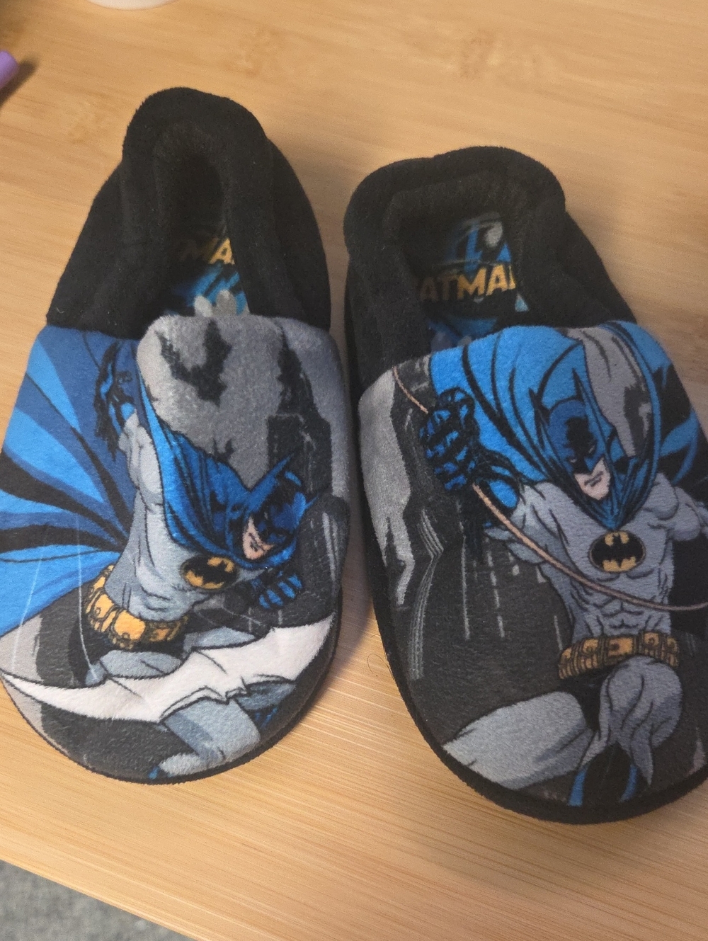Batman Kids Black, Blue and Gray Plush Slip-On Slippers